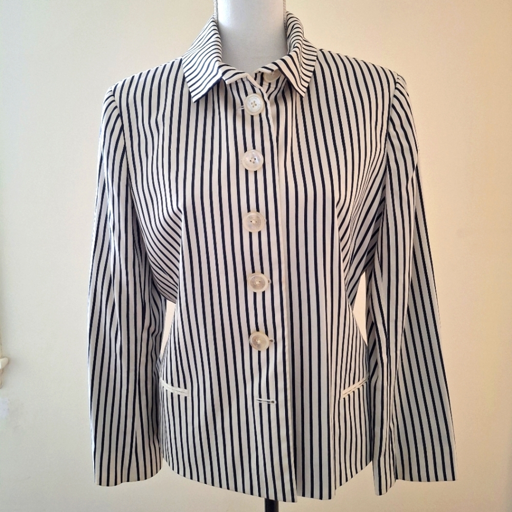 Lauren Striped Women's Lined Jacket - Black and cream Size 14